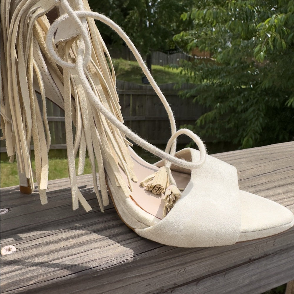 Fringe Cream Women's Sandals - Picture 4 of 16